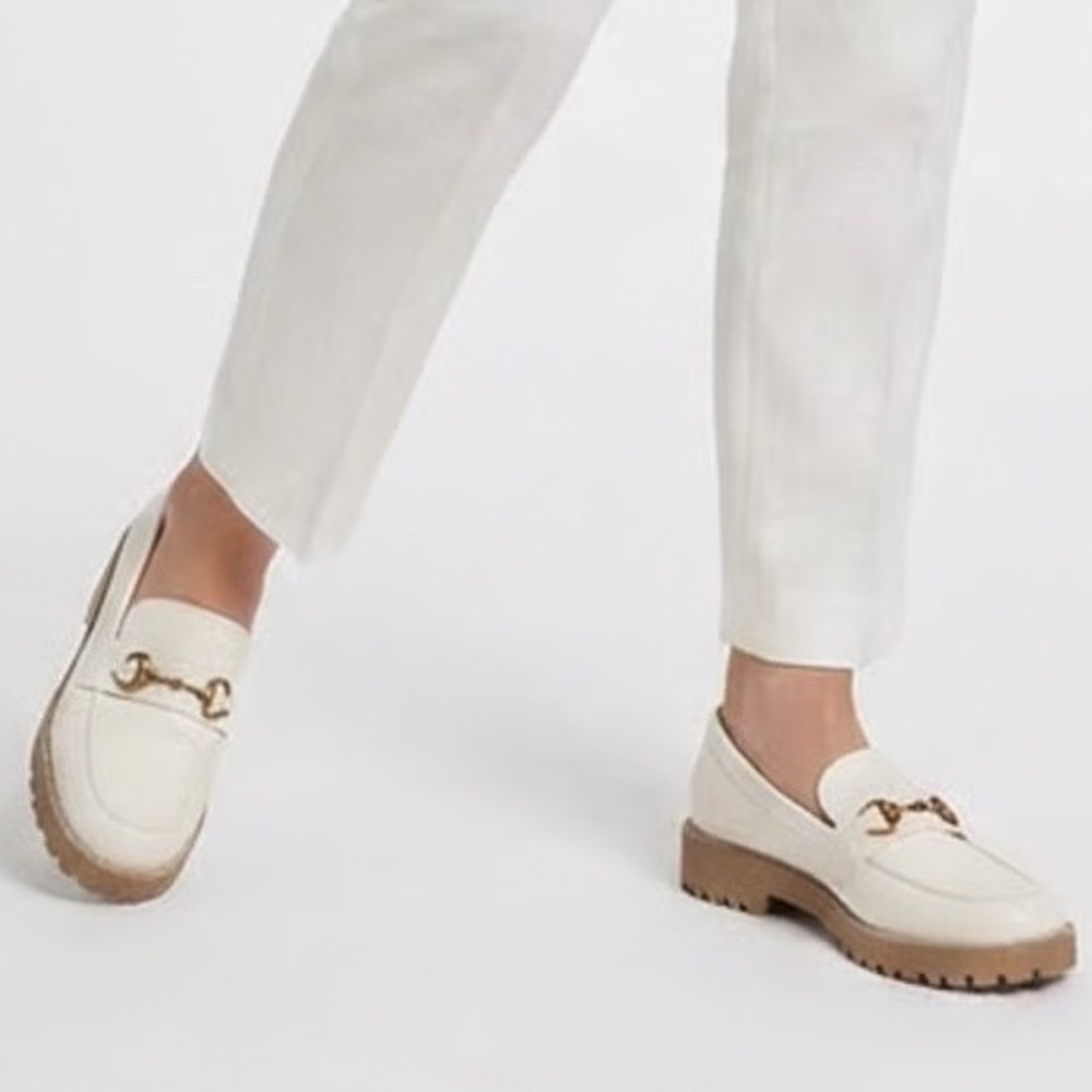 A New Day Danica Loafers Womens US 8.5 Off White Leather Horsebit Lug Sole Shoes
